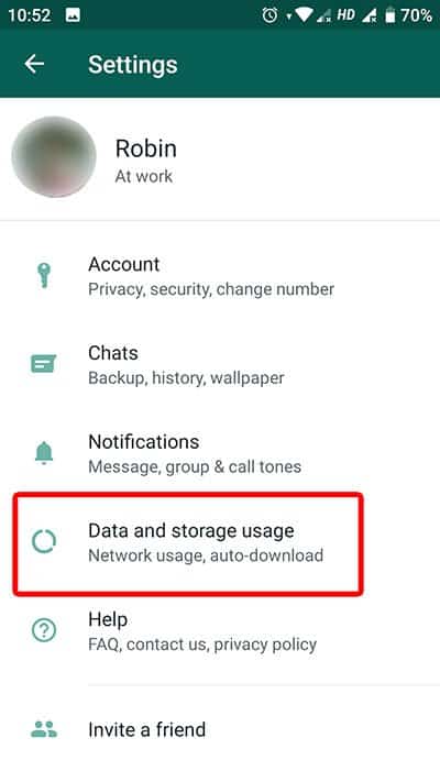 Click on data and storage usage