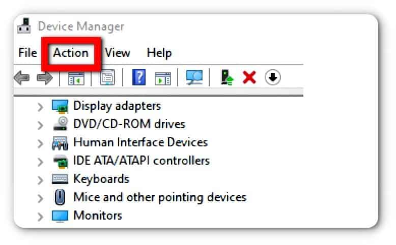 select action button on the top of device manager window