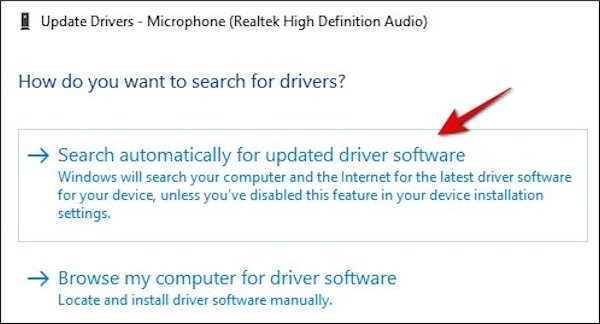 search automatically for audio driver update