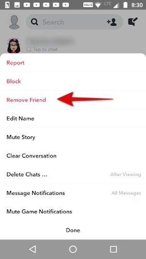 Click on remove friend to delete friend on snapchat