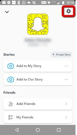 click on the settings icon in snapchat profile