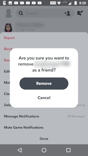 confirm friend removal on snapchat