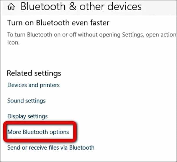 go to more bluetooth options in settings