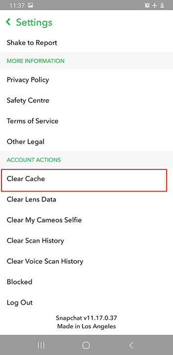 open cache clear option