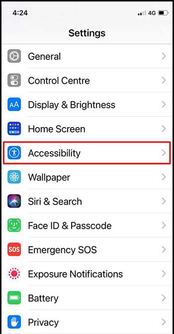 open accessibility under settings in iphone 