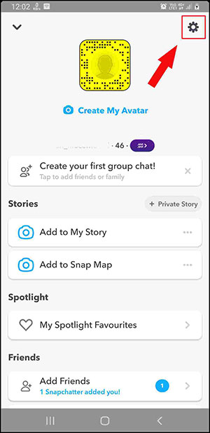 open snapchat settings from gear icon