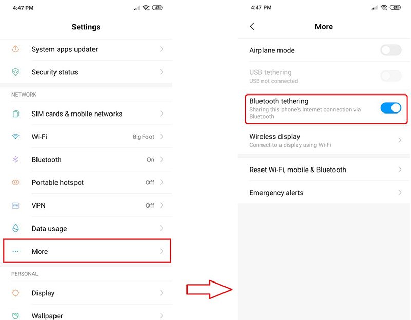 Go to bluetooth tethering setting