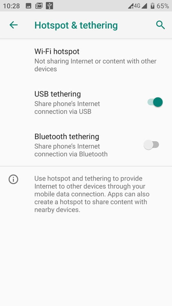 Turn on USB tethering
