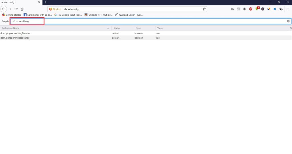 type processHang in search bar of browser