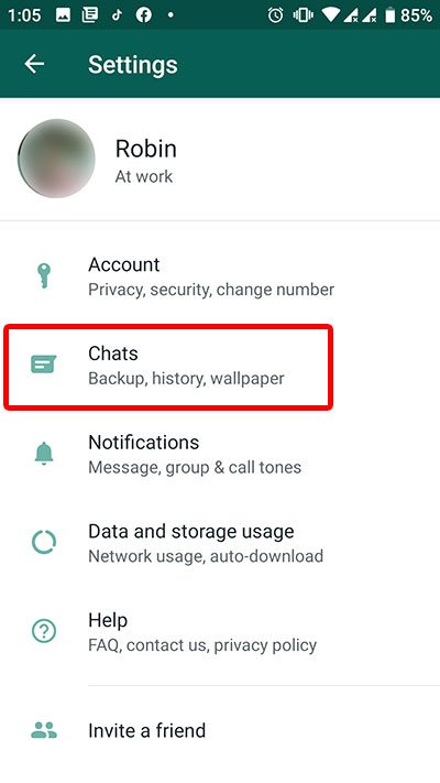 Click on chat option in whatsapp setting