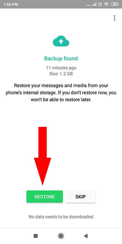 click on Restore button to restore the backup