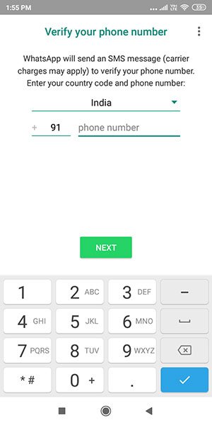 enter same mobile number on whatsapp