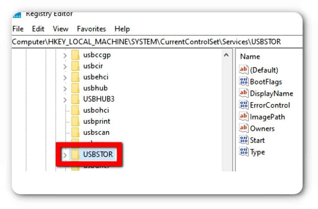 find USBSTOR under Services