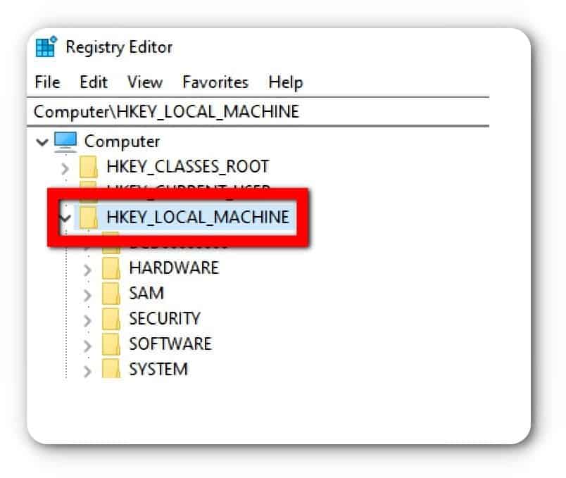 select HKEY LOCAL MACHINE