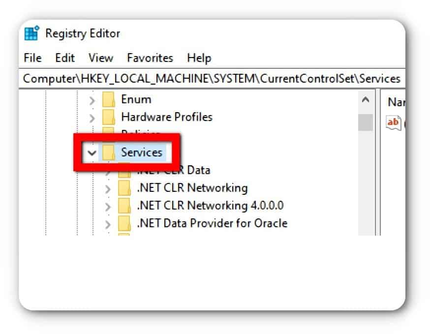 select services under CurrentControlSet