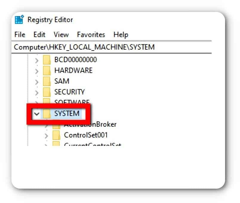 select system under HKEY LOCAL MACHINE