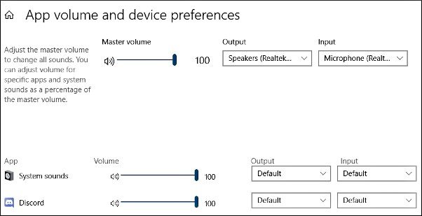 app volume and device preferences