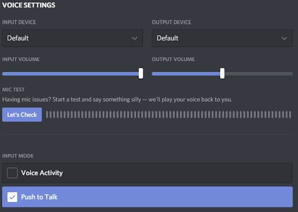 enable discord push to talk under input mode