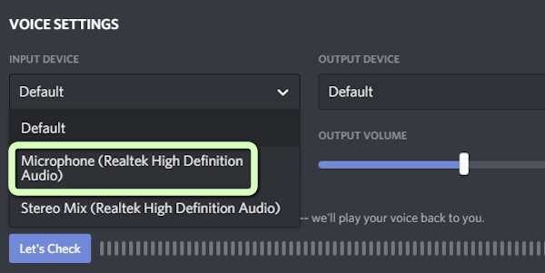 manually select microphone in discord