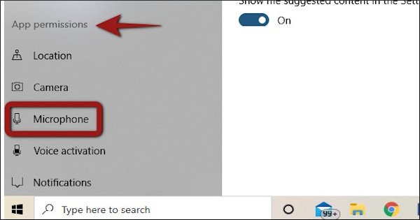 select microphone under app permissions