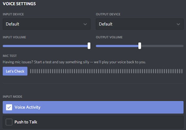 voice settings page
