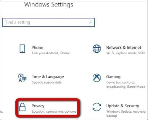 windows privacy settings