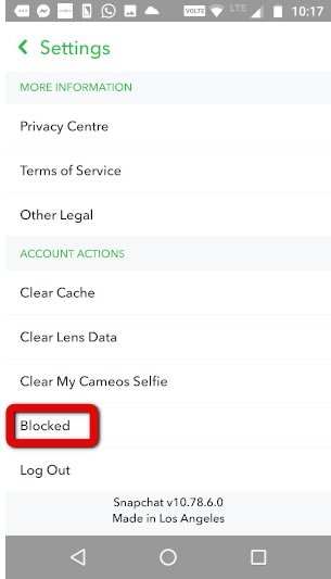 click on blocked to view blocked snapchatters