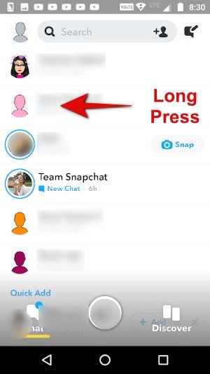 long press friend name you want to delete from snapchat