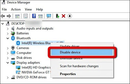 how to disable bluetooth driver in windows 10