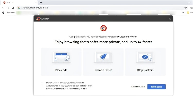 ccleaner browser installation setup complete