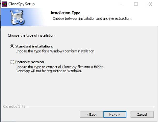 choose clonespy type of installation