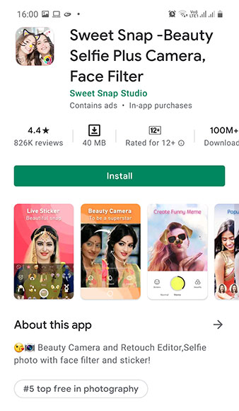 Sweet Snap - Beauty Selfie Plus Camera Face Filter app