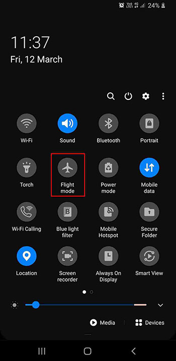 turn on flight mode in phone