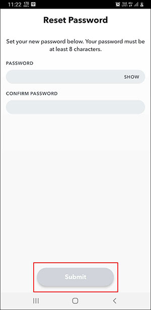 Enter new password for snapchat