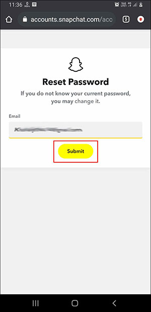 enter email to reset snapchat password