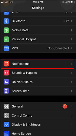 open notifications setting