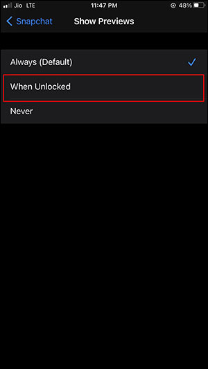 select when unlocked option