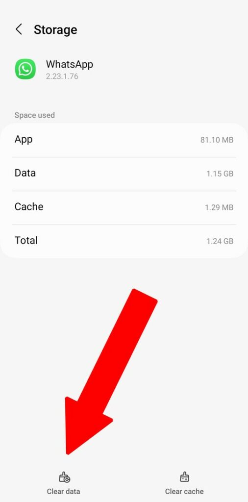 Click on clear data under whatsapp storage option
