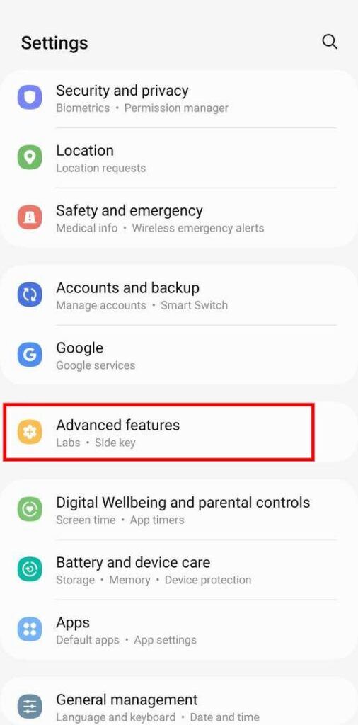 Phone settings advanced features