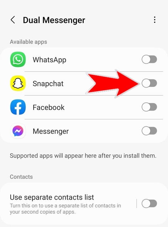 Toggle to turn on second snapchat app