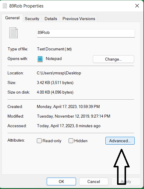 Advanced tab to check encrypted file